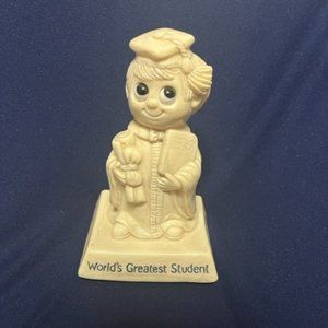 VTG "World's Greatest Student" Statue Cap Gown Diploma Plate Book 1976